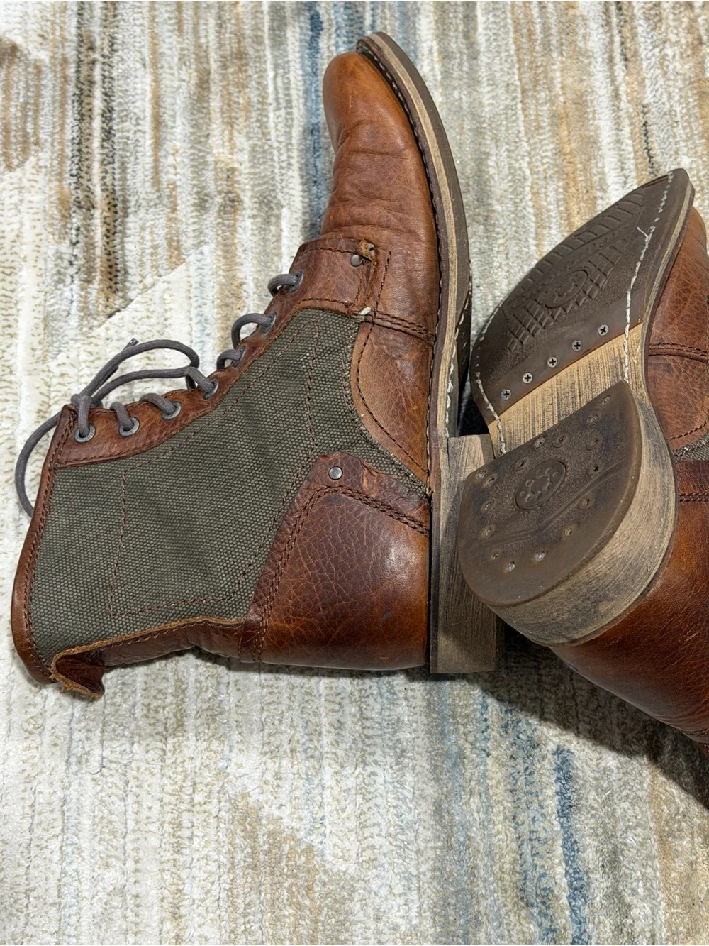 Caterpillar Men's Brown Leather and Olive Canvas Chukka Boots
